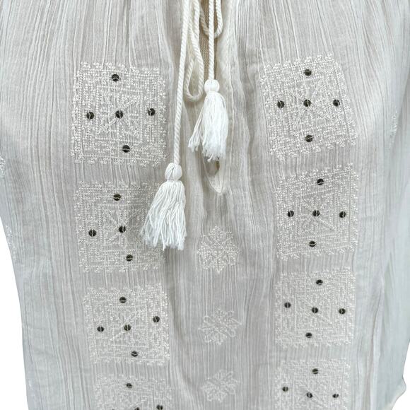 Joie Revolve Millan Top Peasant Boho Embroidered tassels Ivory Size Small NWT - Picture 5 of 10